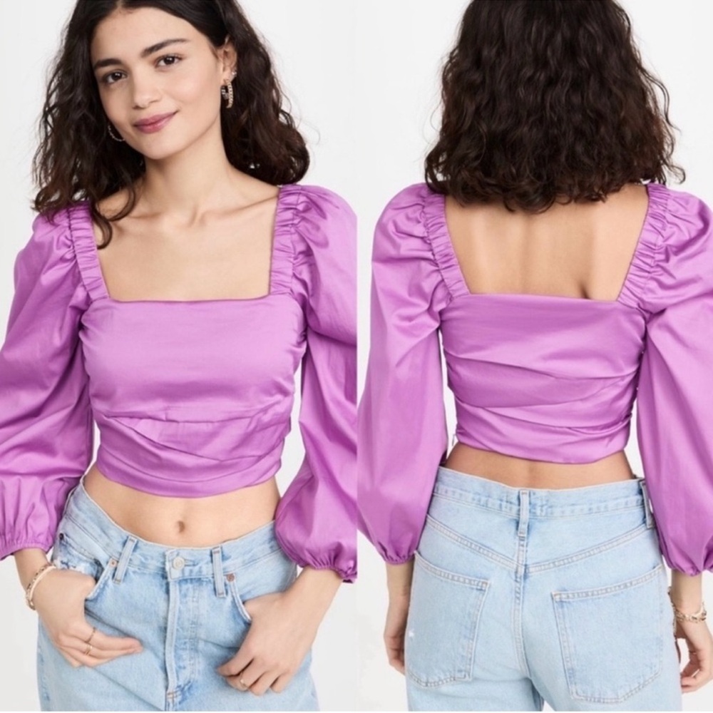 NWT Veronica Beard Kayla Gathered Cropped Blouse in Vivid Orchid - Size 12